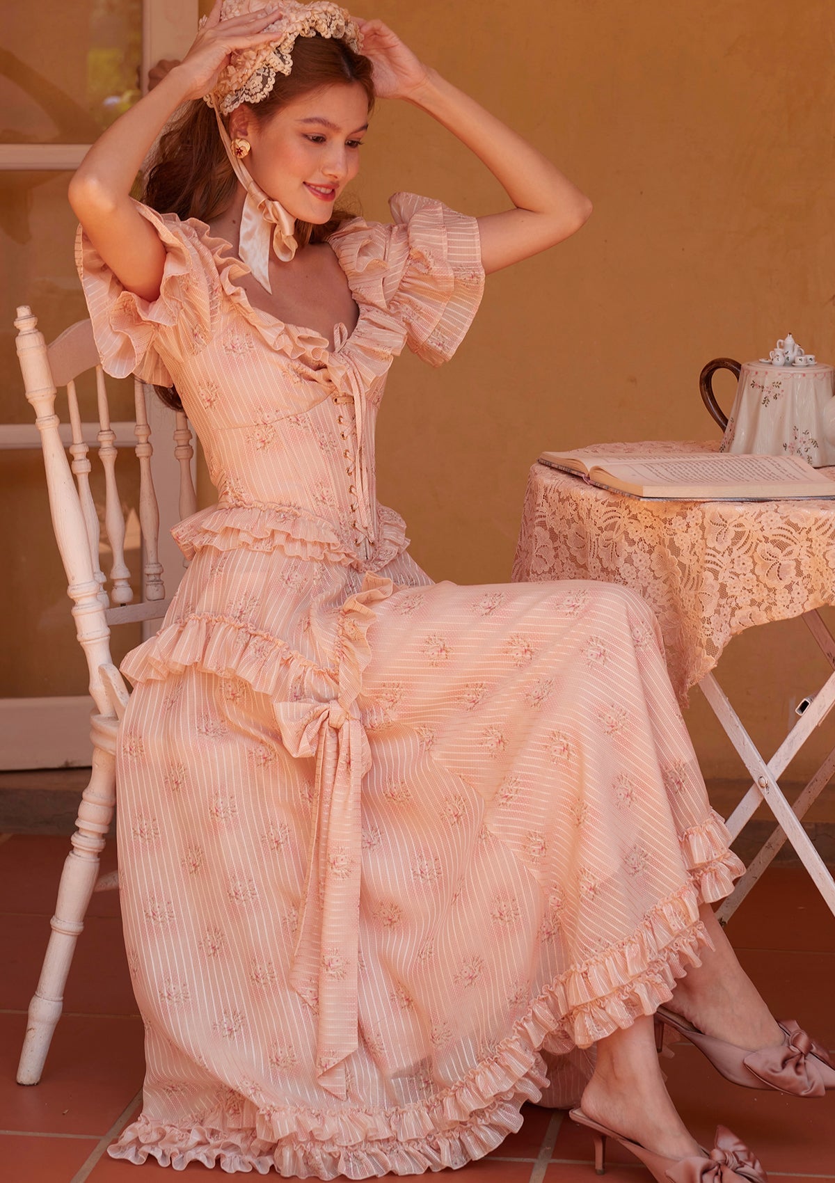 Peach Peri Girl Corset Dress