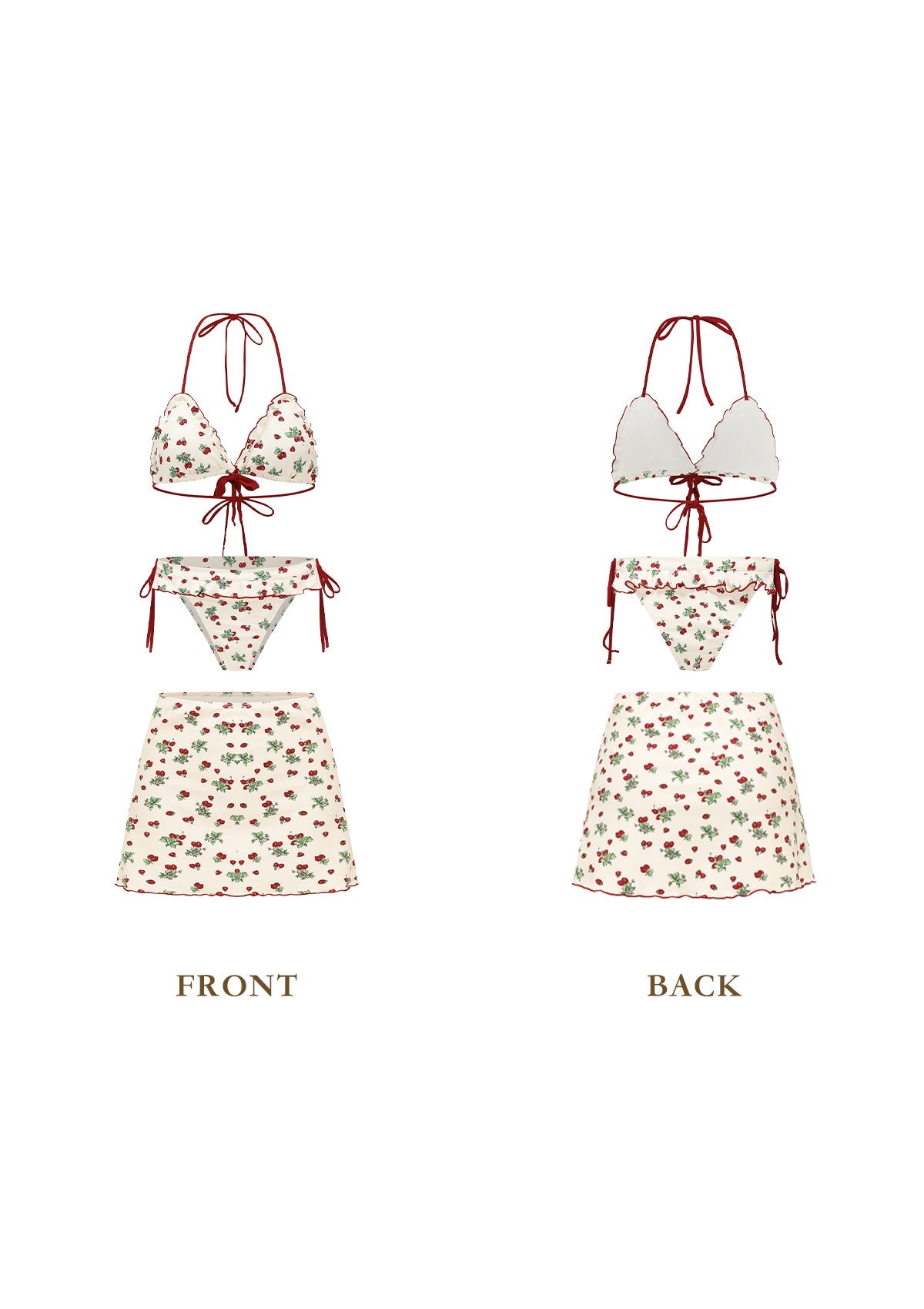 Vibrant Strawberry Three-piece Bikini Set