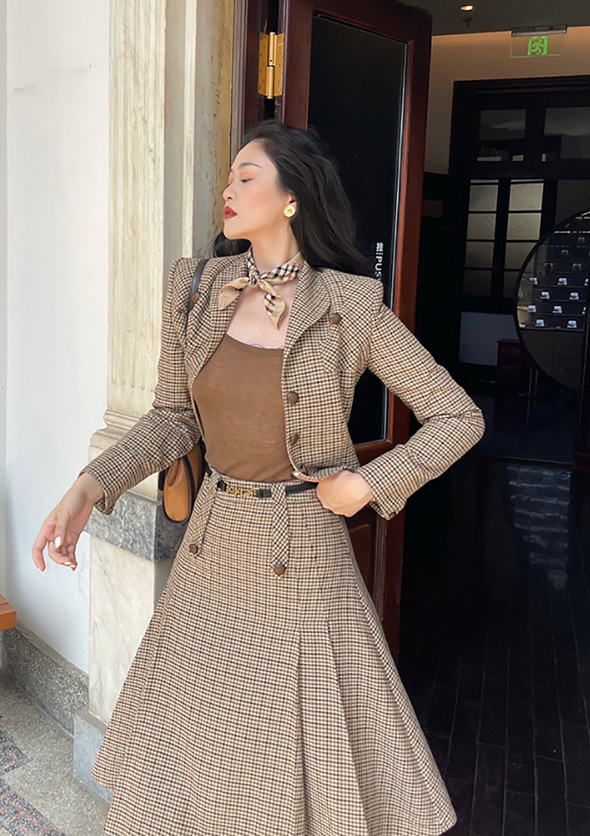 Plaid wool skirt