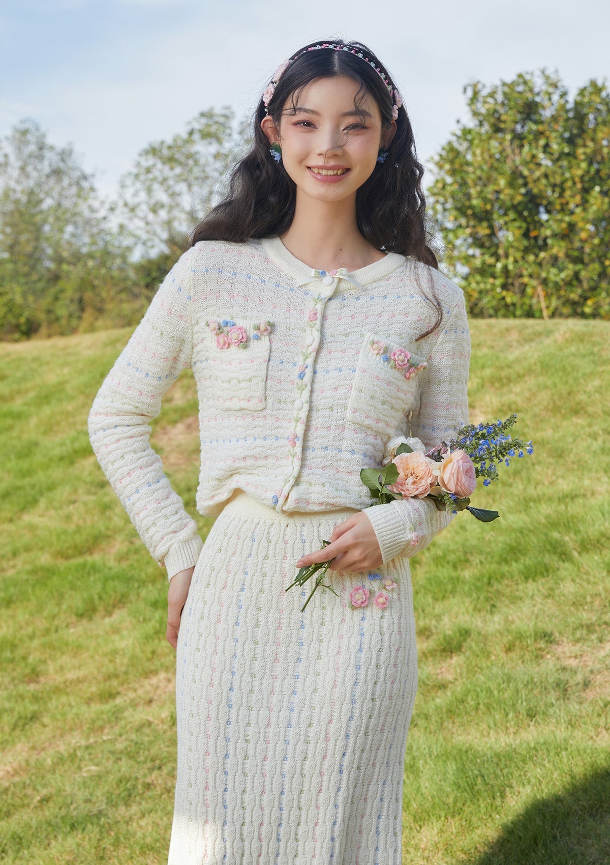 Floral Rain Vintage Knit Cardigan