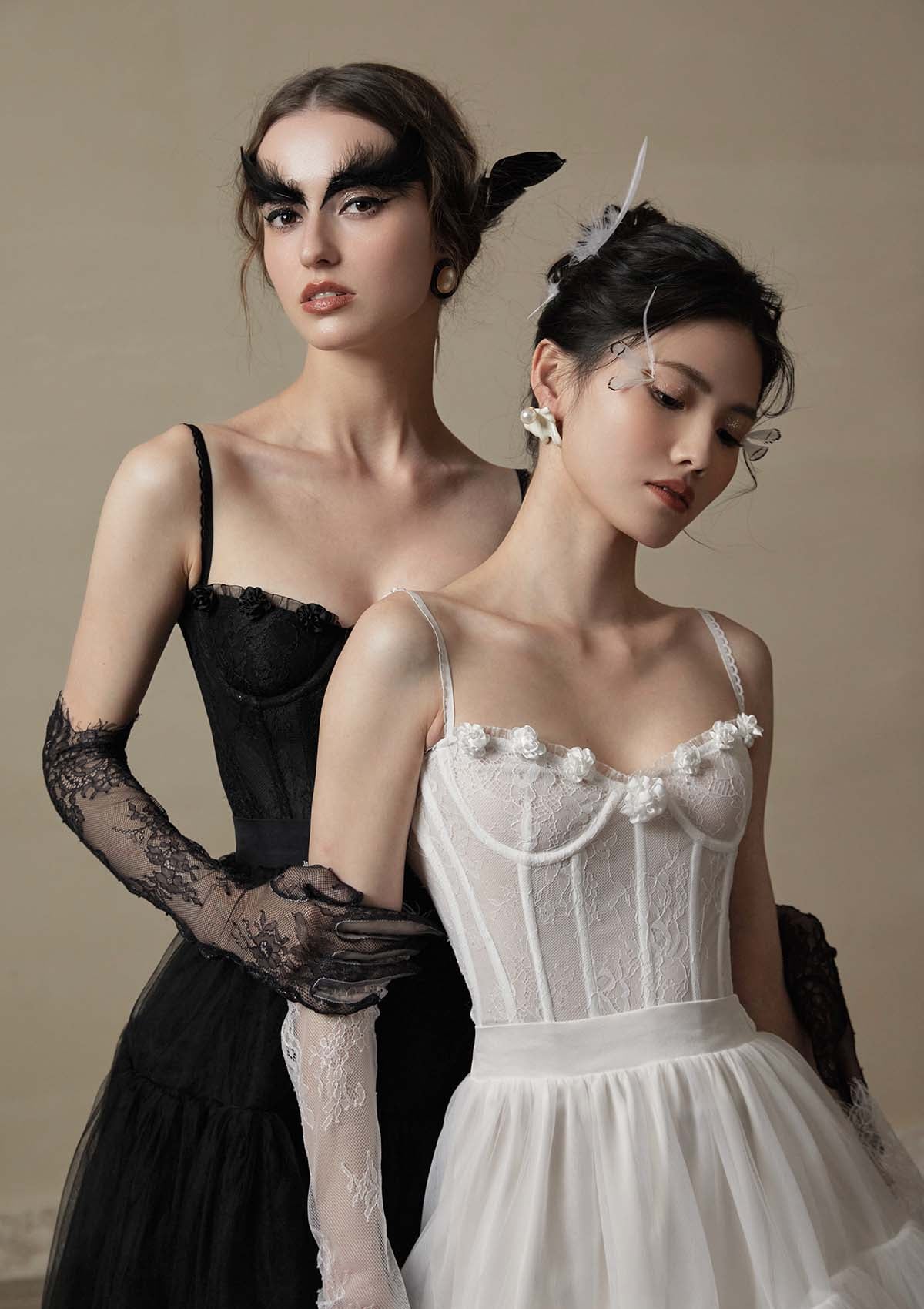 White/Black Peacock Corset