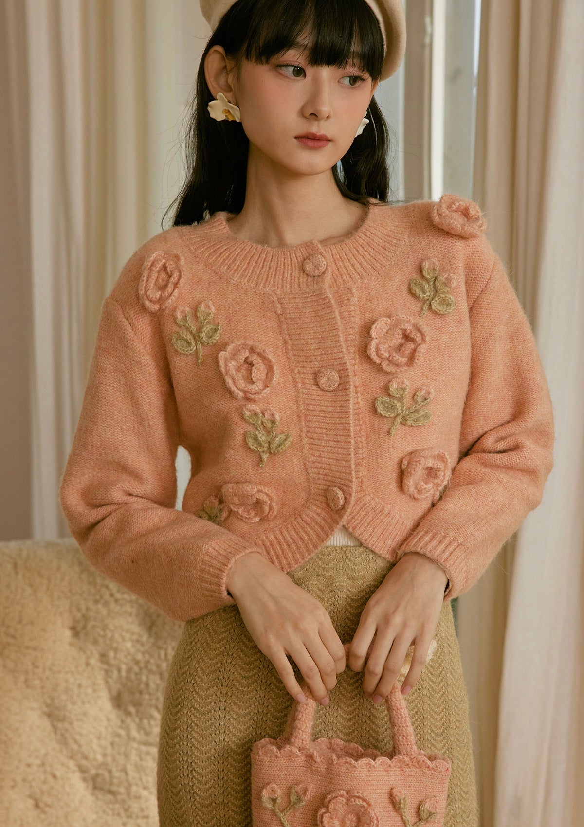 Sweet Persimmon Knitted Cardigan