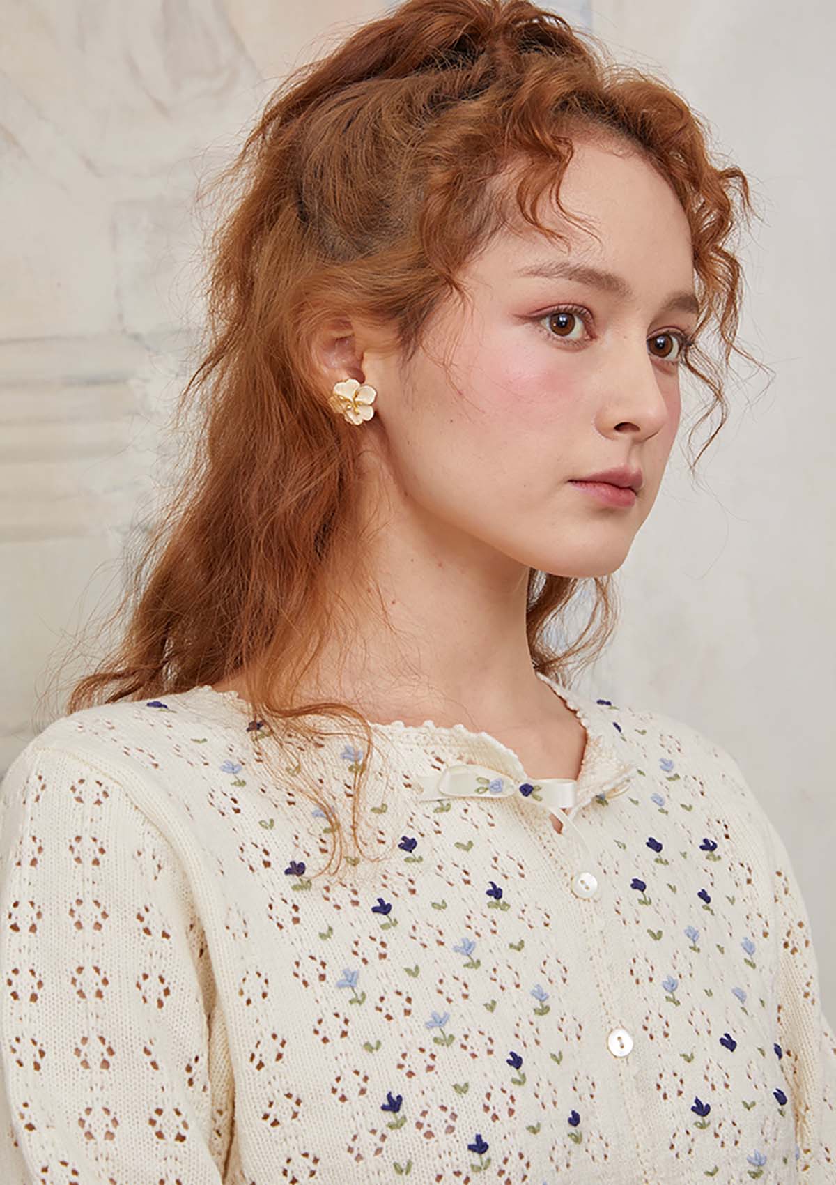 Hand-embroidered wool knitted cardigan