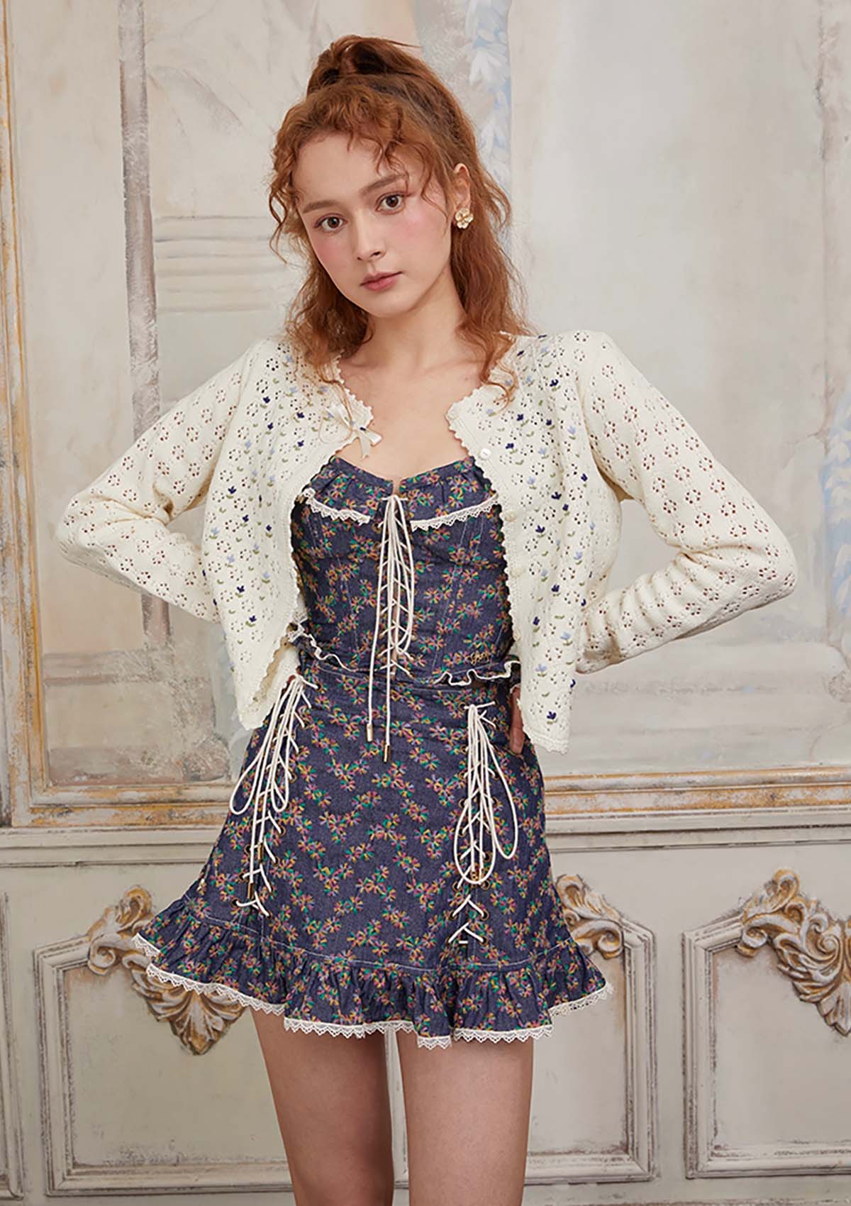 Hand-embroidered wool knitted cardigan