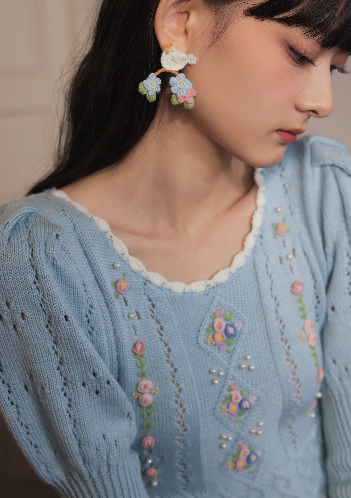 Bird & Flower Ear Clip&Stud