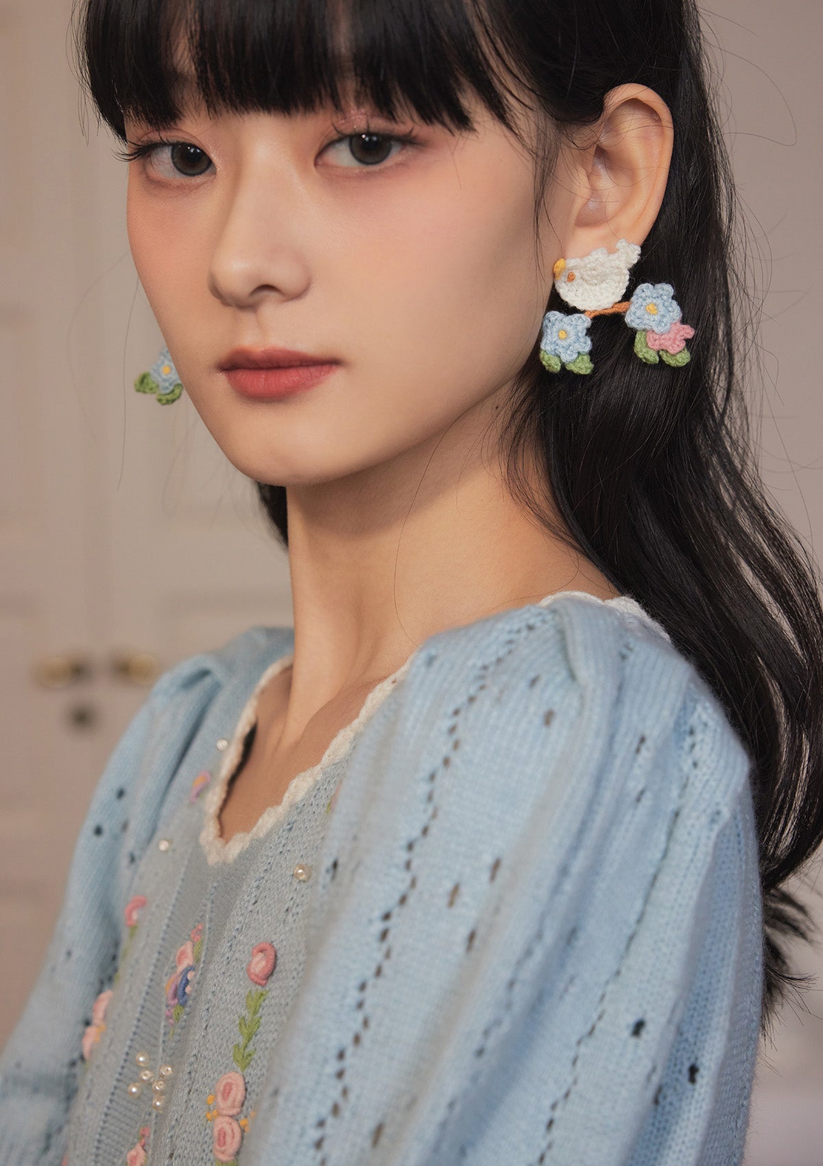 Bird & Flower Ear Clip&Stud