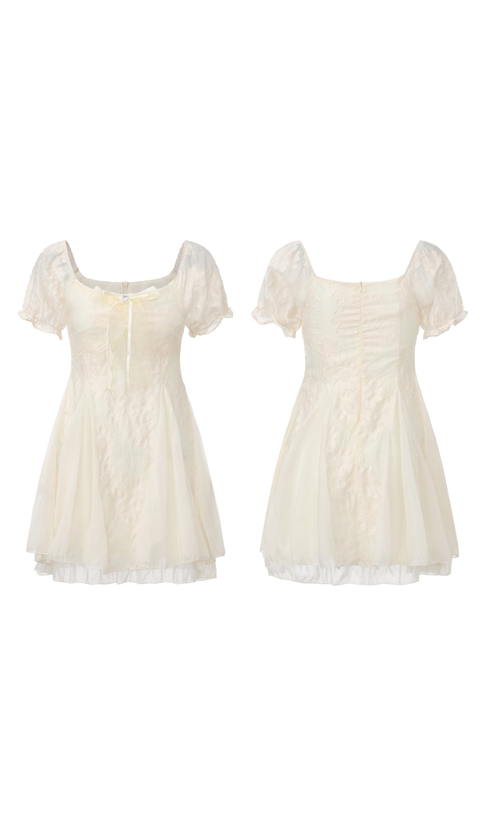Front and back views of the ivory Morning in Annecy Corset Dress (Short) on a white background