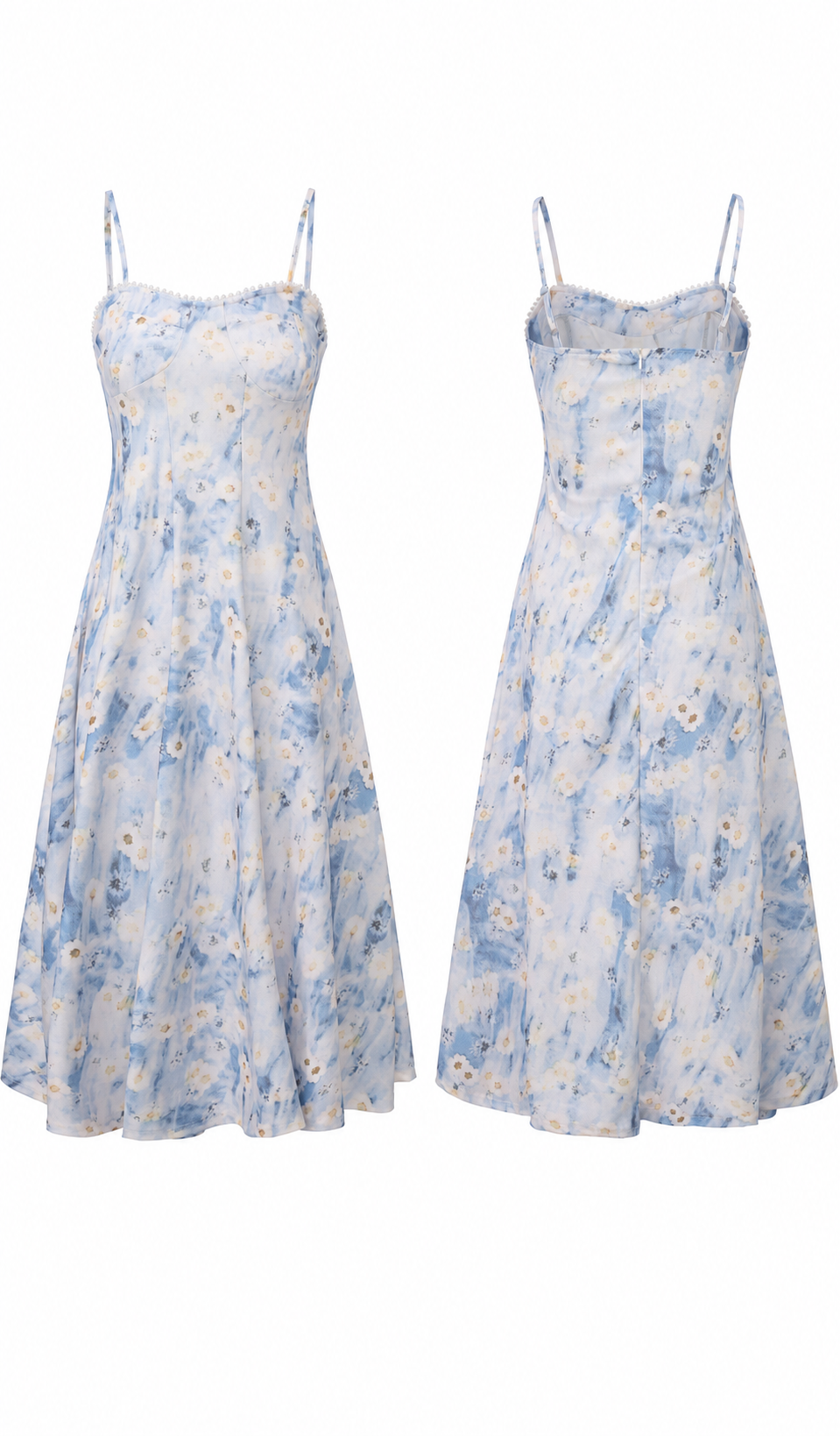 Close-up of the pearl trim and corset bodice detail on the Summer at Bellagio Corset Dress