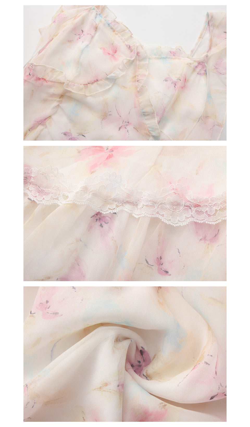 Fabric, floral print and delicate lace details of The Lavender Promise Dress