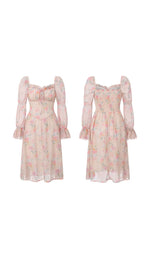 The Summer Serafina Kept Dress in pink watercolor floral print, shown from the front and back
